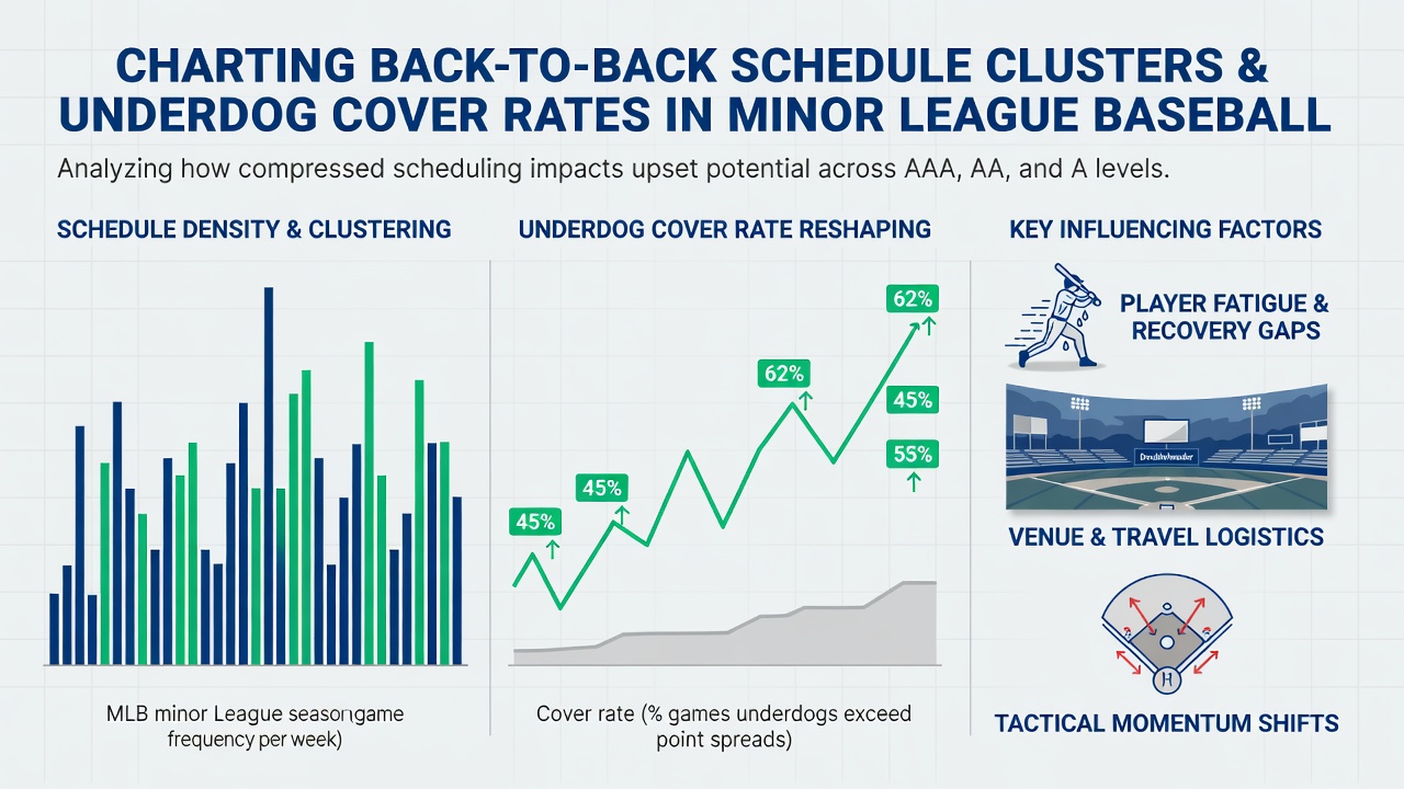 Chart showing underdog cover percentage trends in MiLB night games during schedule clusters