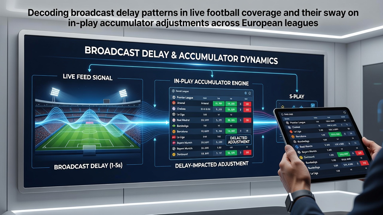 Live football broadcast control room showing multiple monitors with delayed feeds from European league matches