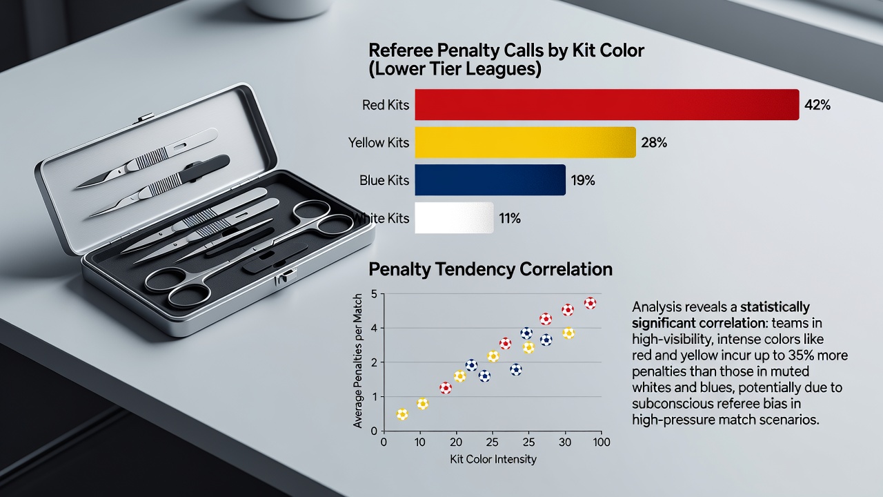 Chart displaying penalty award rates by kit color in lower European leagues during 2025-2026 season