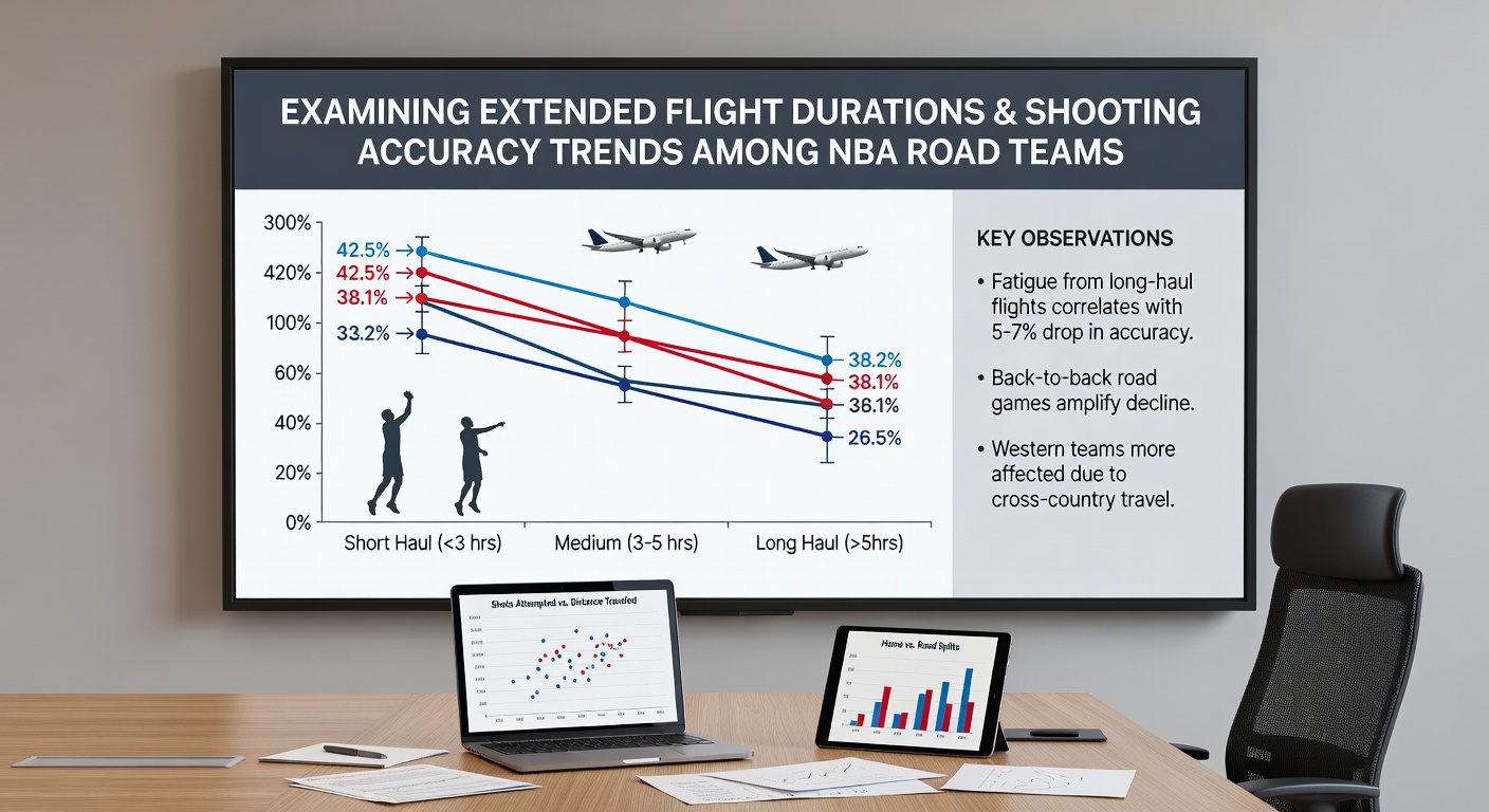 Chart displaying NBA shooting percentage trends correlated with flight duration during road trips