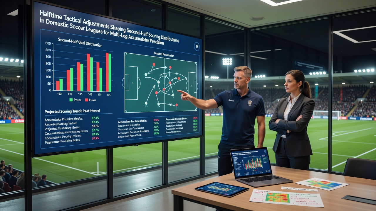 Coaches discuss tactical shifts during halftime in a domestic soccer league match affecting second-half scoring patterns