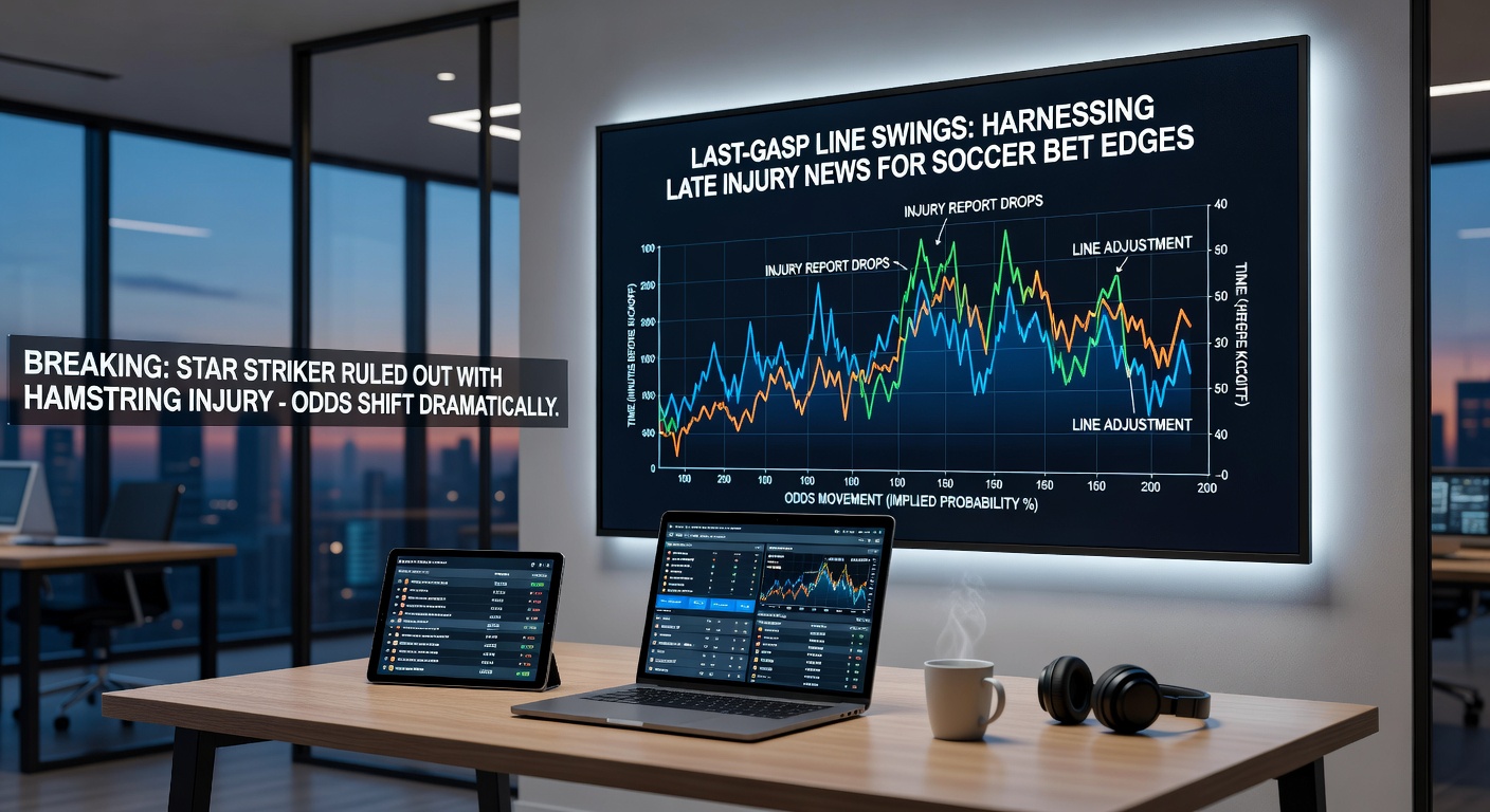 Dynamic graph showing soccer betting line fluctuations tied to injury announcements, with timestamps and percentage changes marked