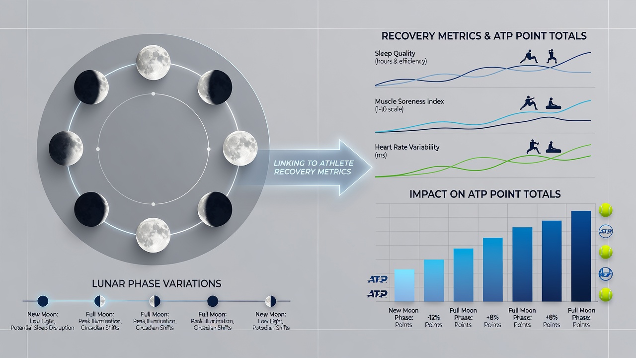 Graph showing correlation between moon phases, recovery scores, and ATP doubles point totals