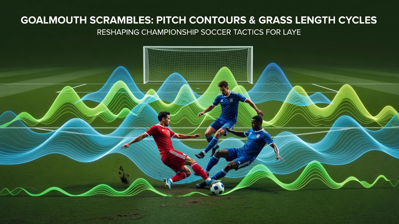 Close-up of grass length variations and surface conditions affecting ball movement in a soccer goal area
