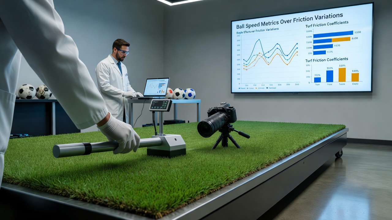 Close-up measurement of ball roll speed on worn artificial turf during a domestic league match