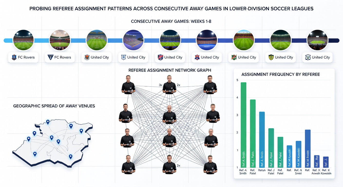 Referee patterns and card statistics across away fixtures in lower leagues