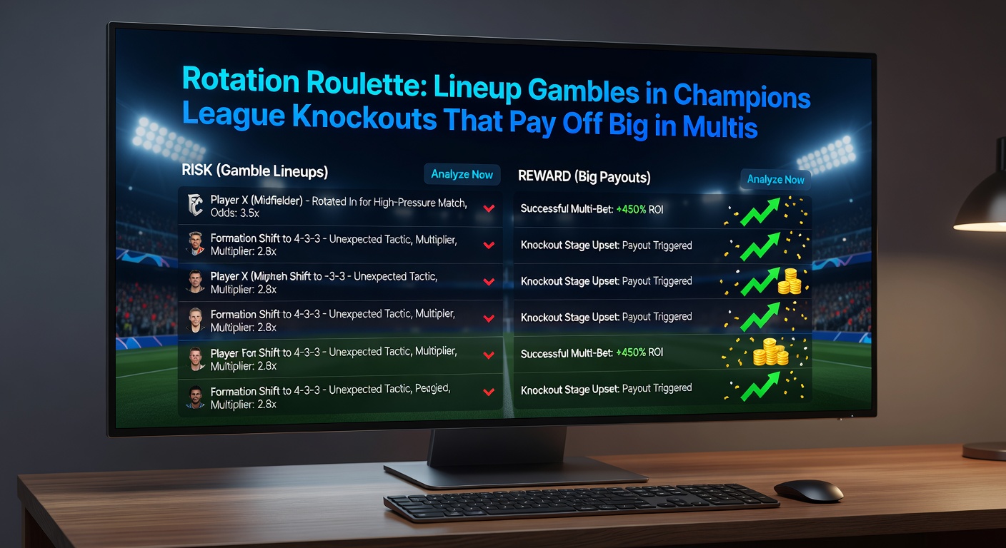 Manager on the sidelines gesturing during a Champions League knockout, with squad board showing rotation decisions amid tense atmosphere