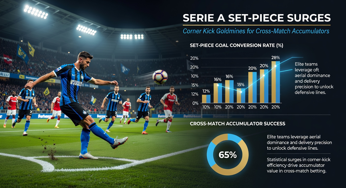 Close-up of a Serie A corner kick routine with players positioned strategically in the box