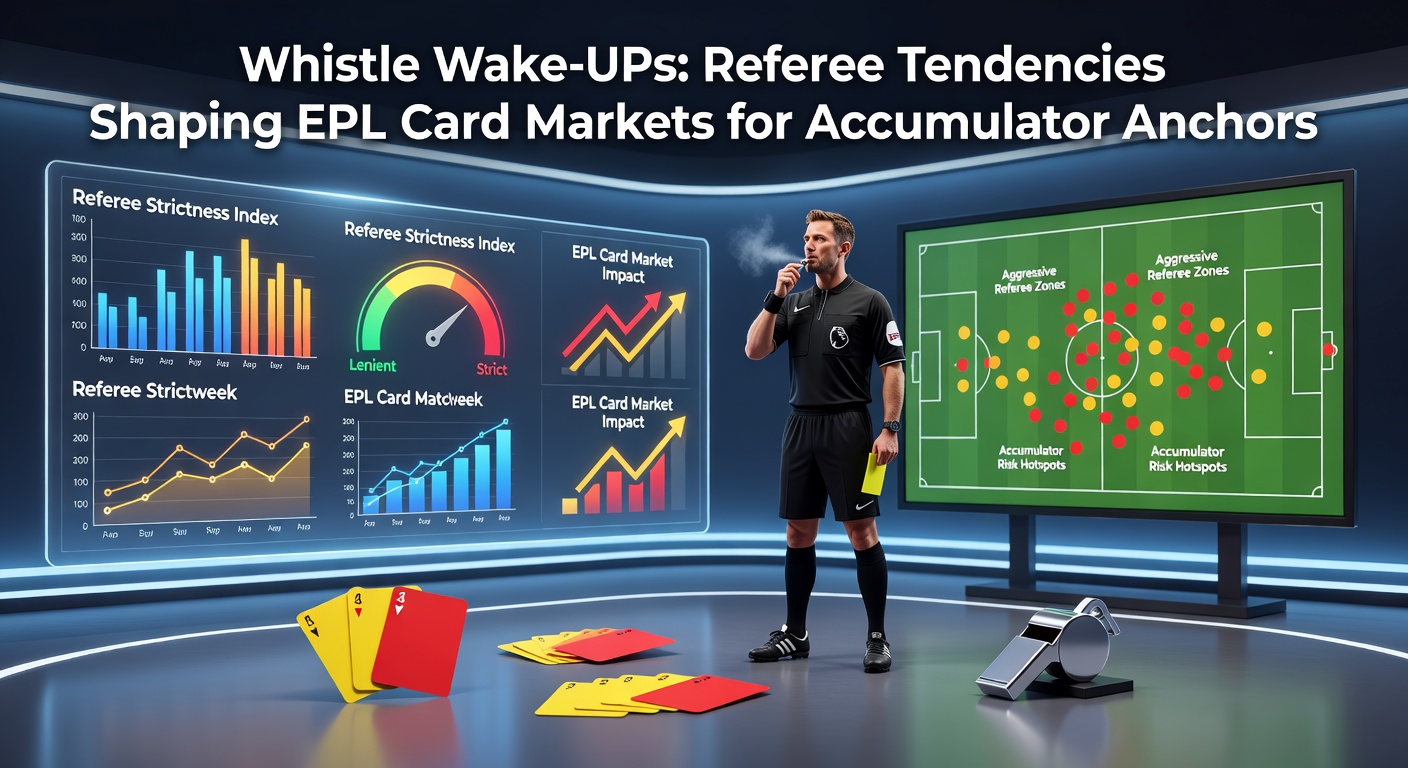 Close-up of an EPL referee consulting VAR during a card decision, underscoring how official tendencies and technology intersect in modern card markets